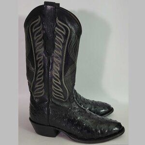 Vtg Tony Lama Black Exotic Ostrich Leather Cowboy Western Boots Men's 7.5 D USA